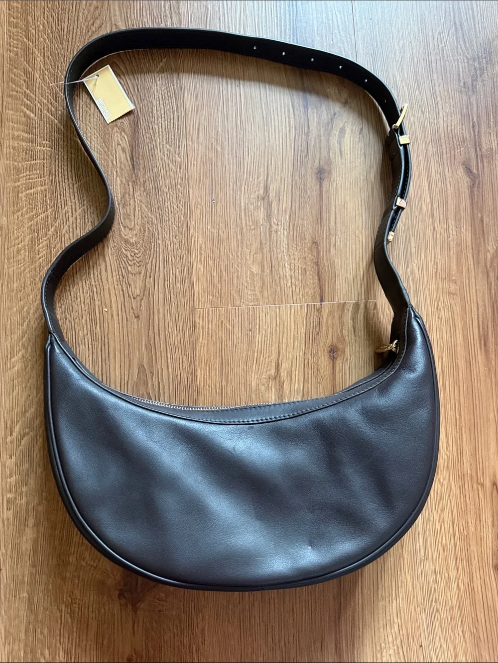 Michael Kors Brown Crescent Shoulder Bag with Gold Hardware